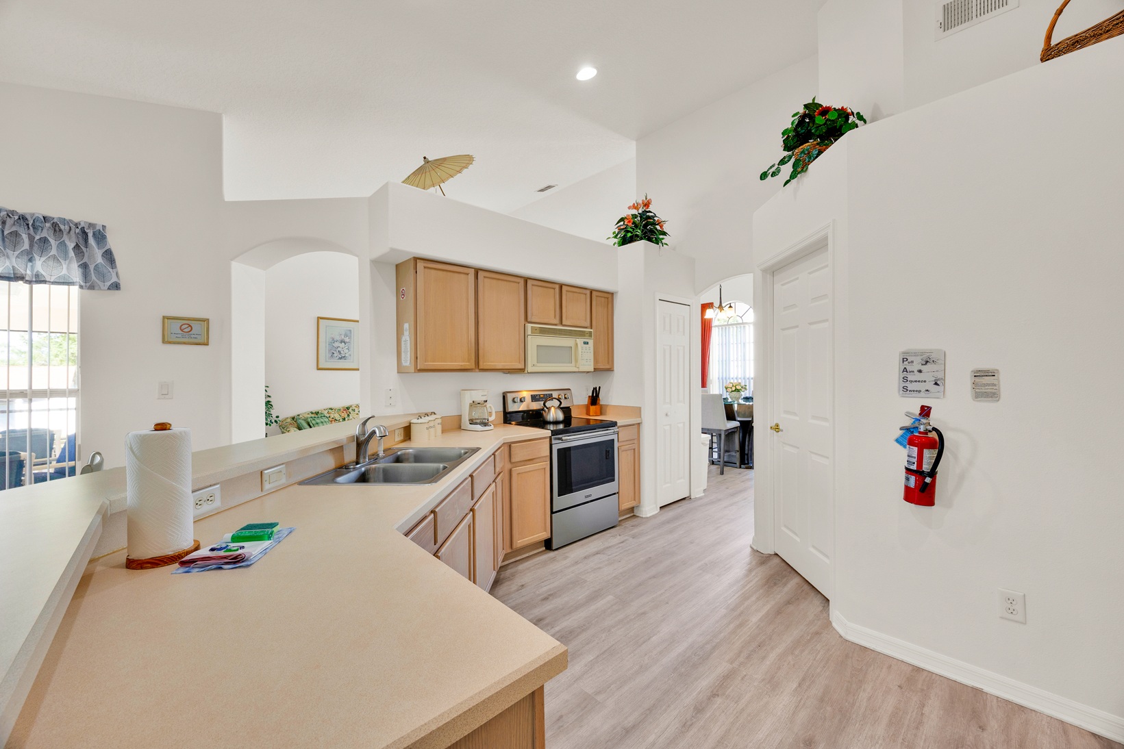 Spacious kitchen counter space and cabinetry